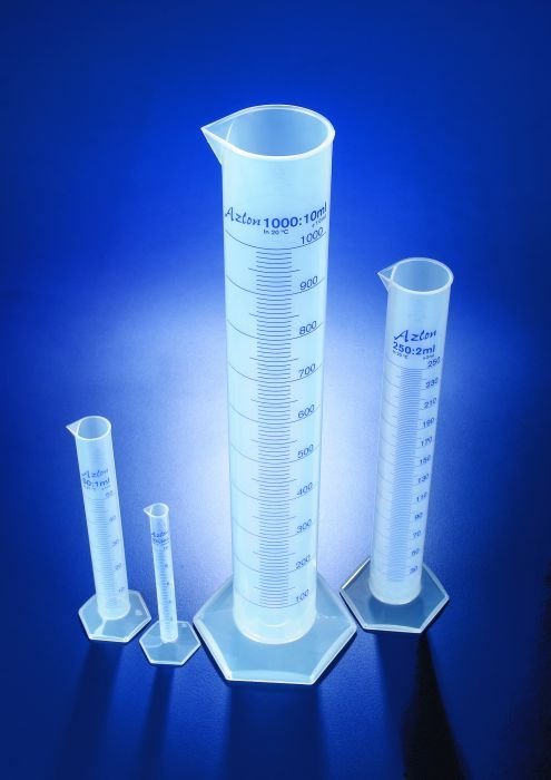 Cylinders, printed graduations, class B, polypropylene